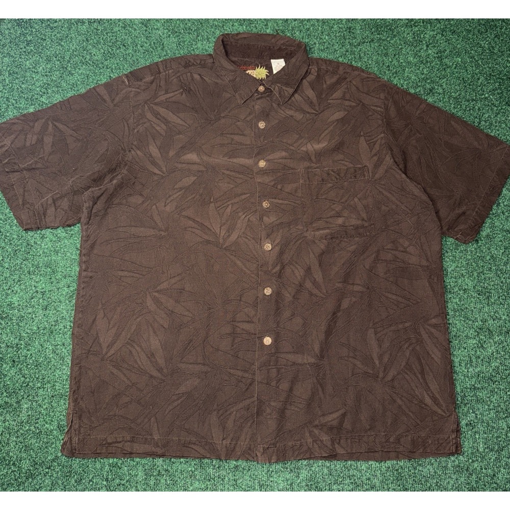 Caribbean Brown Floral Button Up‎ 70% Silk Men's Size XL W19